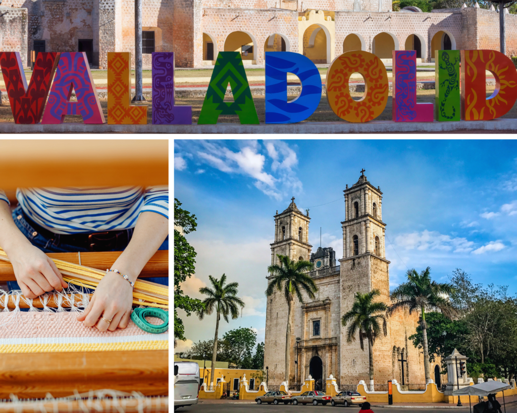 photo of spanish colonial church in mexican town with palm trees